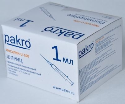 1 мл трехкомпонентный шприц Pakro инсулиновый U100 , с иглой 0,3х13, 100 шт купить оптом в Архангельске